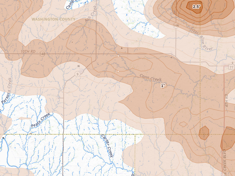 Radar-estimated hail-size map of the storm over Greenleaf, KS