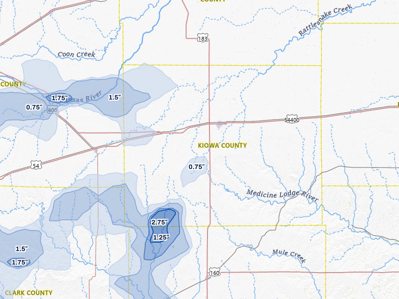 NEXRAD radar-signature map of the hail storm over Greensburg, KS on Jul 23, 2026