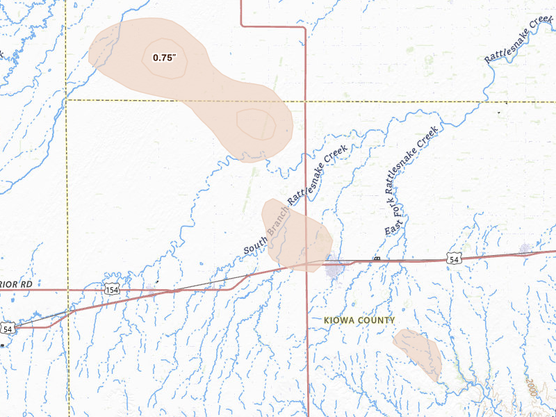 Radar-estimated hail-size map of the storm over Greensburg, KS on Aug 5, 2026
