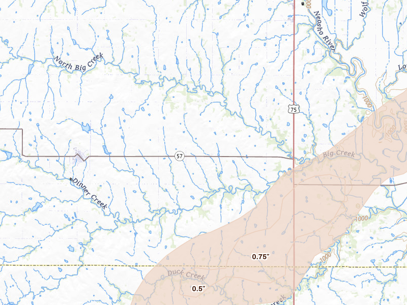 Radar-estimated hail-size map of the storm over Gridley, KS on Mar 31, 2026