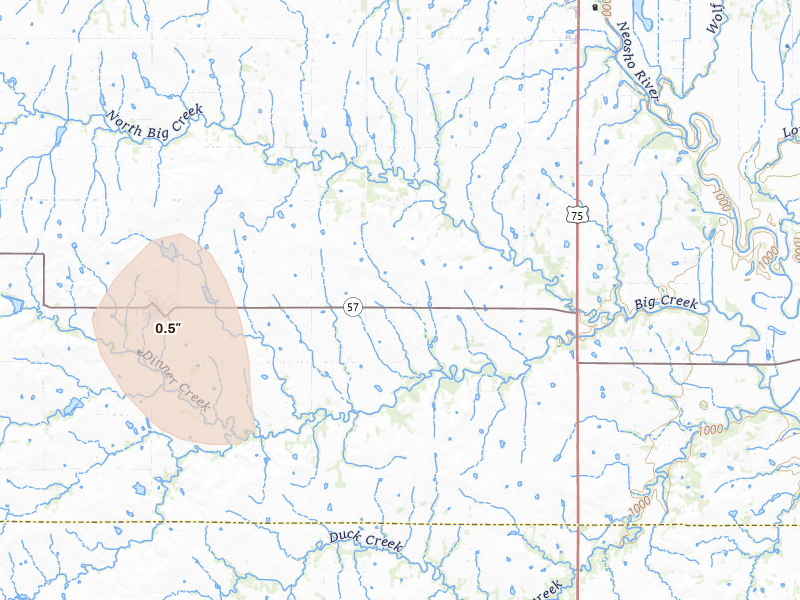 Radar-estimated hail-size map of the storm over Gridley, KS
