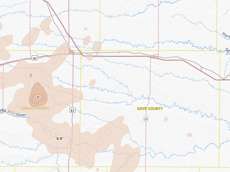 Radar-estimated hail-size map of the storm over Grinnell, KS on Jul 3, 2026