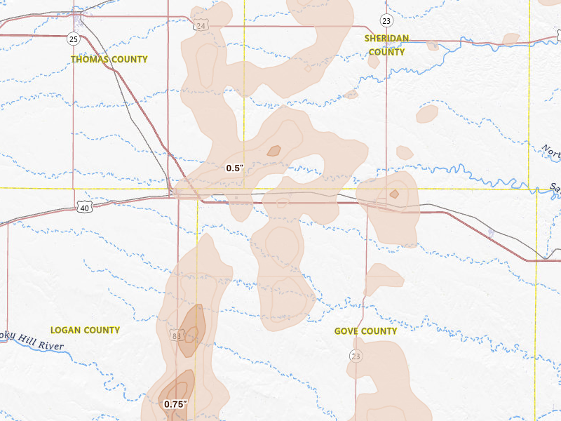 Radar-estimated hail-size map of the storm over Grinnell, KS on Aug 13, 2026