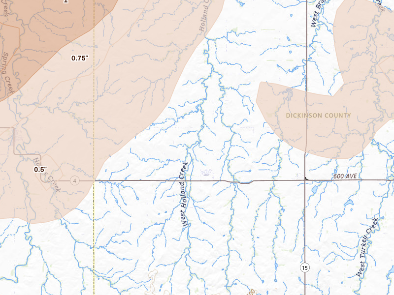 Radar-estimated hail-size map of the storm over Gypsum, KS on May 18, 2026