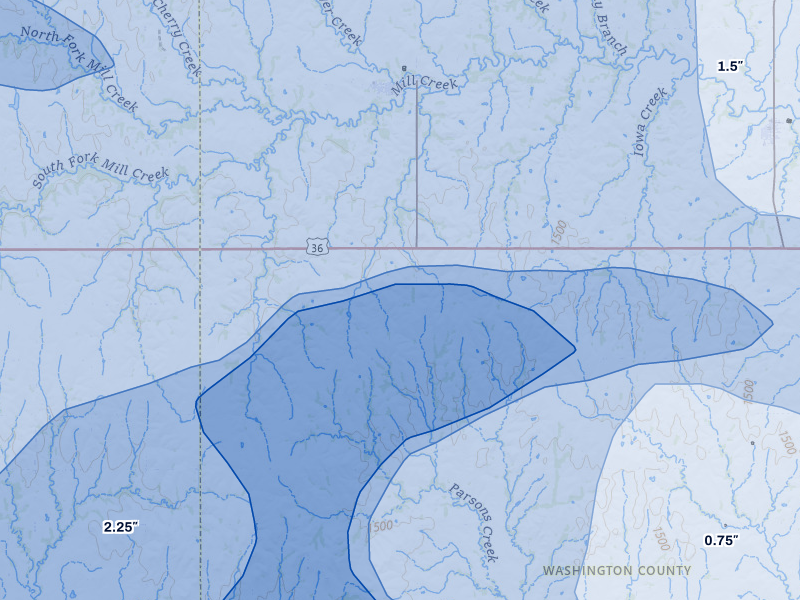 NEXRAD radar-signature map of the hail storm over Haddam, KS on Apr 9, 2026