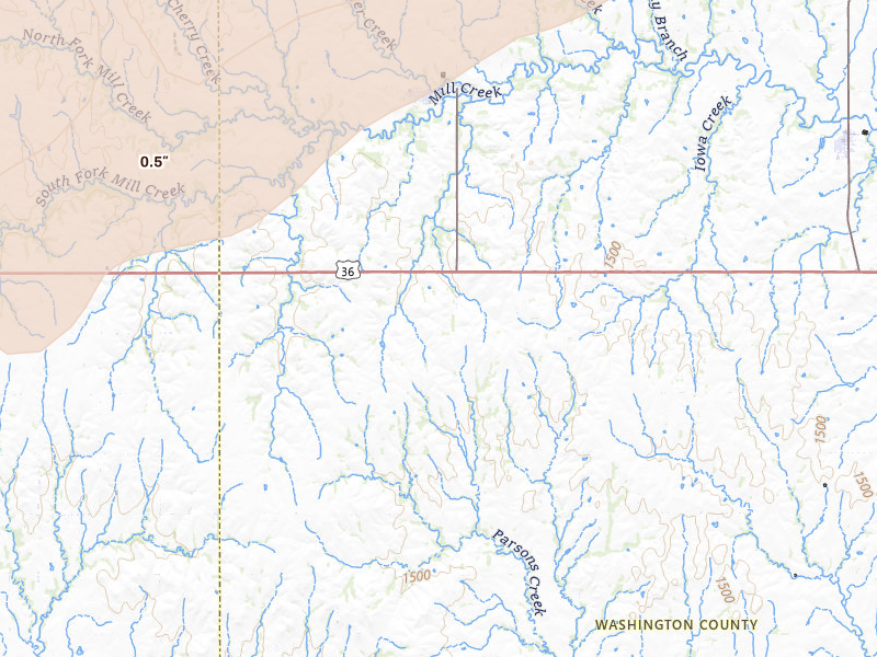 Radar-estimated hail-size map of the storm over Haddam, KS