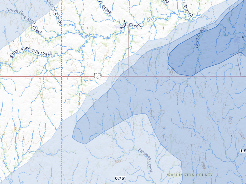 NEXRAD radar-signature map of the hail storm over Haddam, KS on May 17, 2026
