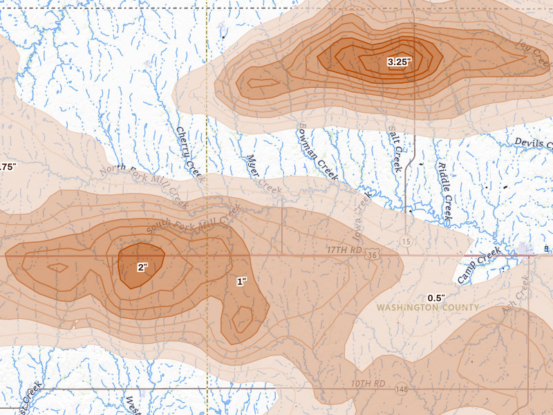 Radar-estimated hail-size map of the storm over Haddam, KS