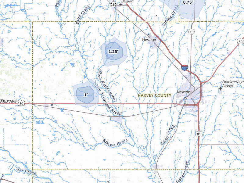NEXRAD radar-signature map of the hail storm over Halstead, KS on May 17, 2026
