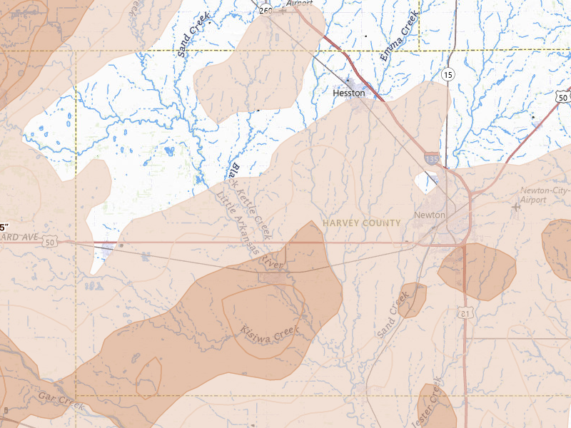 Radar-estimated hail-size map of the storm over Halstead, KS on May 18, 2026