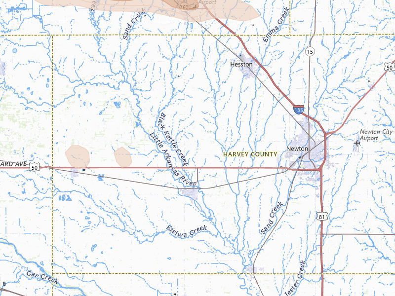 Radar-estimated hail-size map of the storm over Halstead, KS on Jul 4, 2026