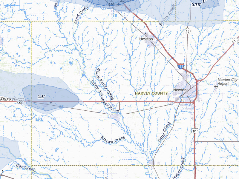 NEXRAD radar-signature map of the hail storm over Halstead, KS on Jul 4, 2026
