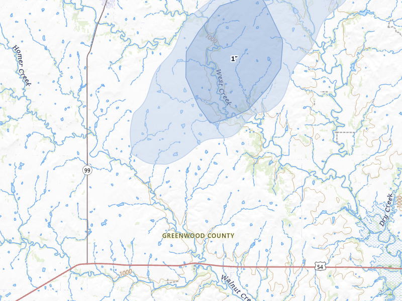 NEXRAD radar-signature map of the hail over Hamilton, KS