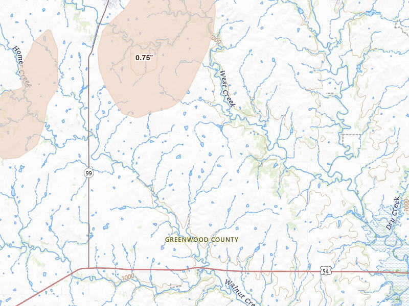 Radar-estimated hail-size map of the storm over Hamilton, KS on May 30, 2026
