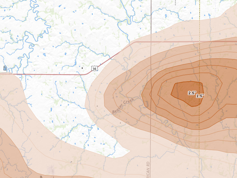 Radar-estimated hail-size map of the storm over Hanover, KS