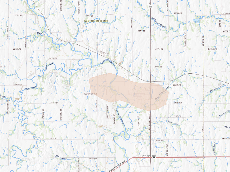 Radar-estimated hail-size map of the storm over Hanover, KS
