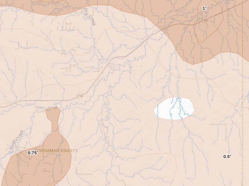 Radar-estimated hail-size map of the storm over Hanston, KS on Jun 20, 2026