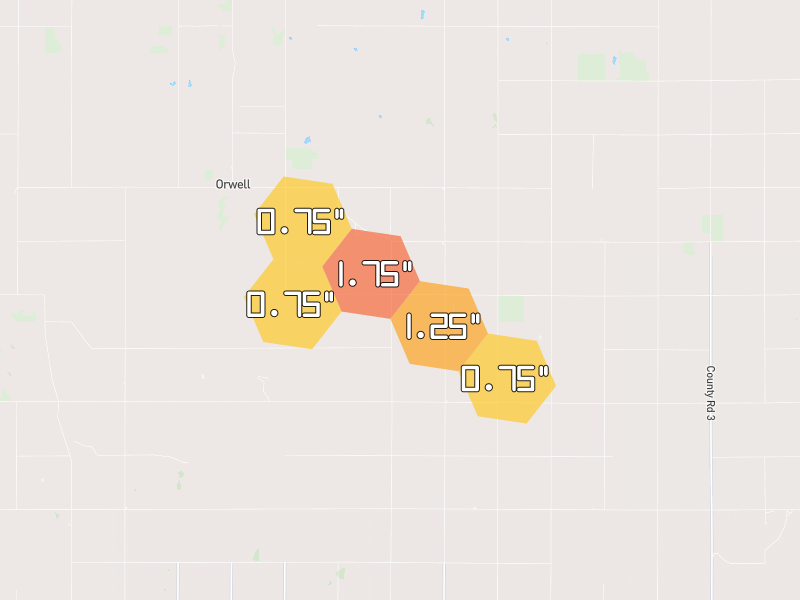 Hail map of Hanston, KS on Jun 26, 2026, hail up to 1.75"