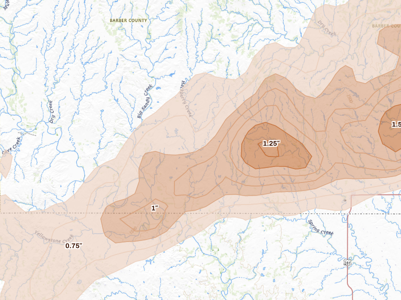 Radar-estimated hail-size map of the storm over Hardtner, KS