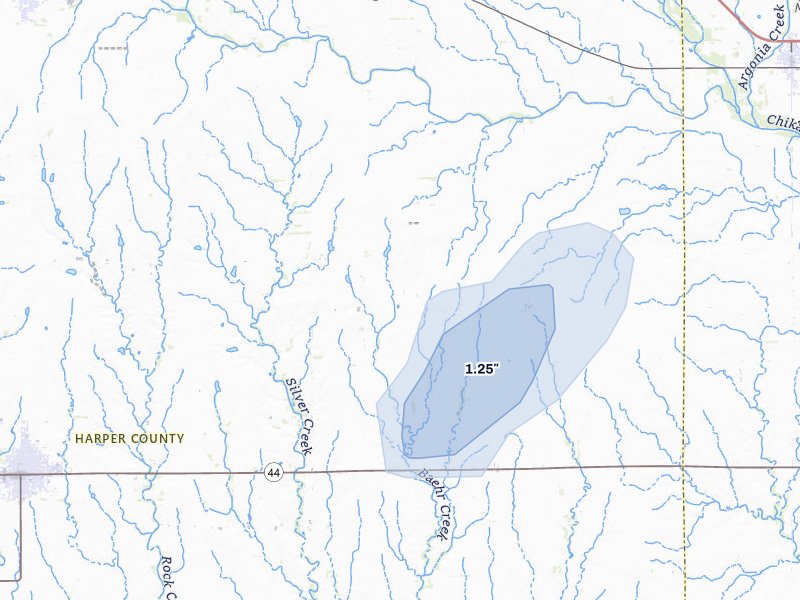 NEXRAD radar-signature map of the hail storm over Harper, KS on Jul 11, 2026
