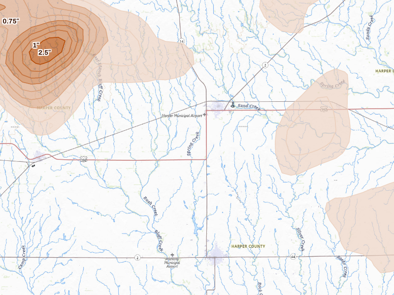 Radar-estimated hail-size map of the storm over Harper, KS