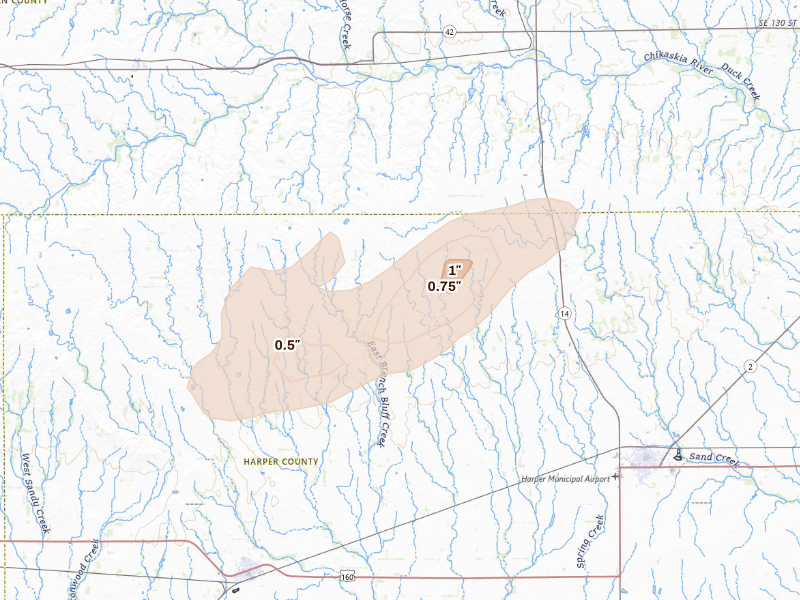 Radar-estimated hail-size map of the storm over Harper, KS