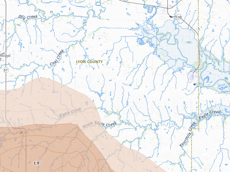 Radar-estimated hail-size map of the storm over Hartford, KS on May 31, 2026