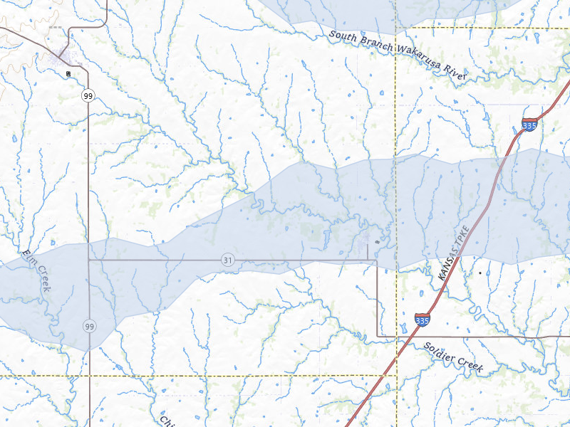 NEXRAD radar-signature map of the hail over Harveyville, KS
