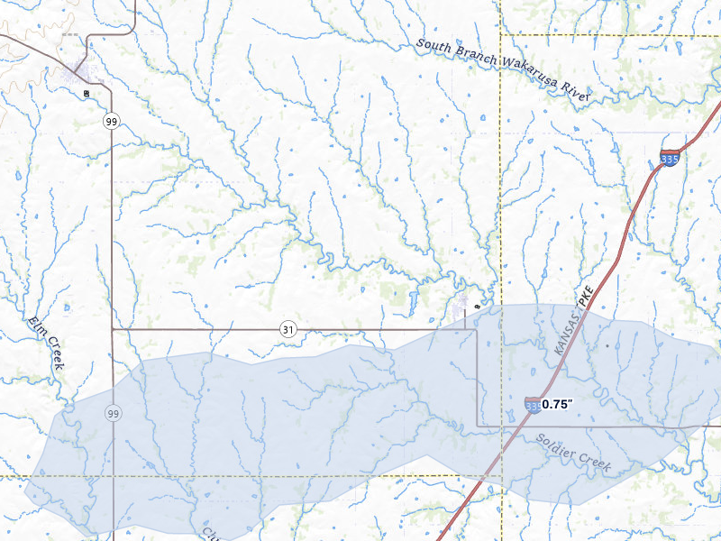 NEXRAD radar-signature map of the hail storm over Harveyville, KS on May 31, 2026