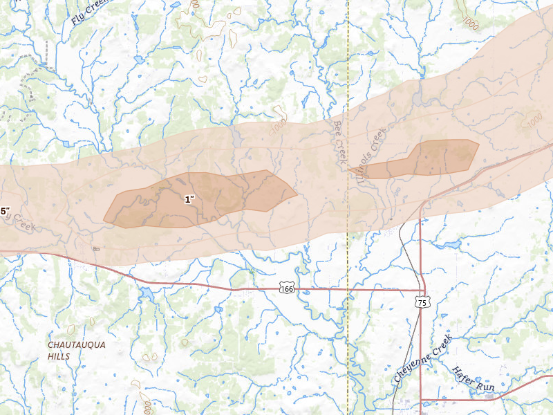Radar-estimated hail-size map of the storm over Havana, KS on May 31, 2026