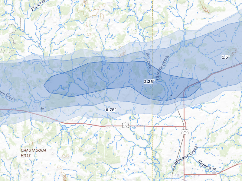 NEXRAD radar-signature map of the hail storm over Havana, KS on May 31, 2026