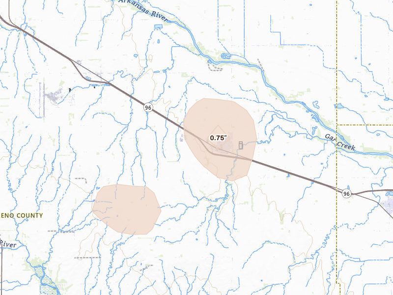 Radar-estimated hail-size map of the storm over Haven, KS on Apr 26, 2026