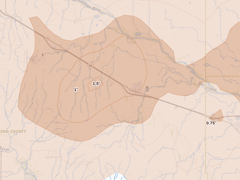 Radar-estimated hail-size map of the storm over Haven, KS on May 18, 2026