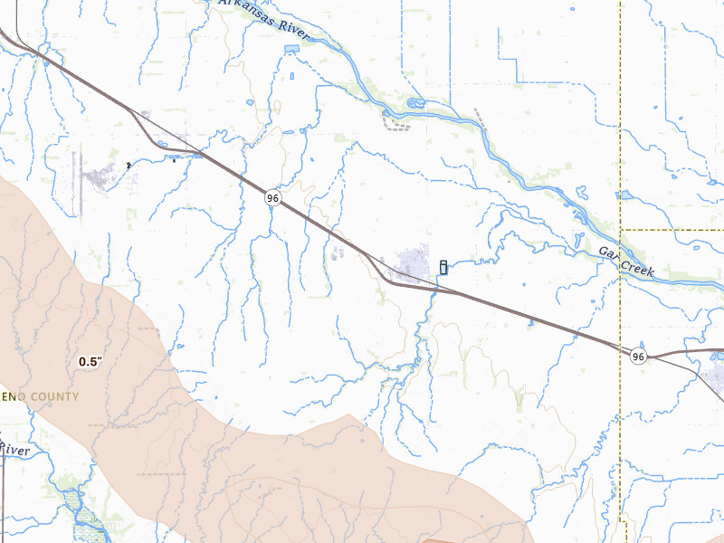 Radar-estimated hail-size map of the storm over Haven, KS on Jun 25, 2026