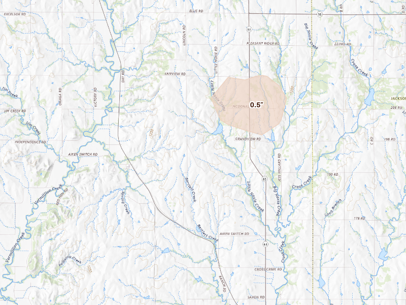 Radar-estimated hail-size map of the storm over Havensville, KS