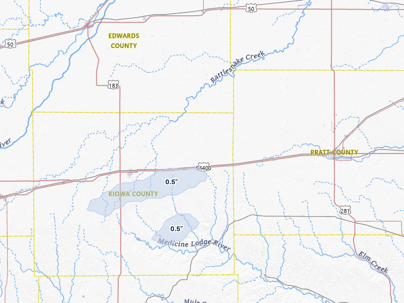 NEXRAD radar-signature map of the hail over Haviland, KS