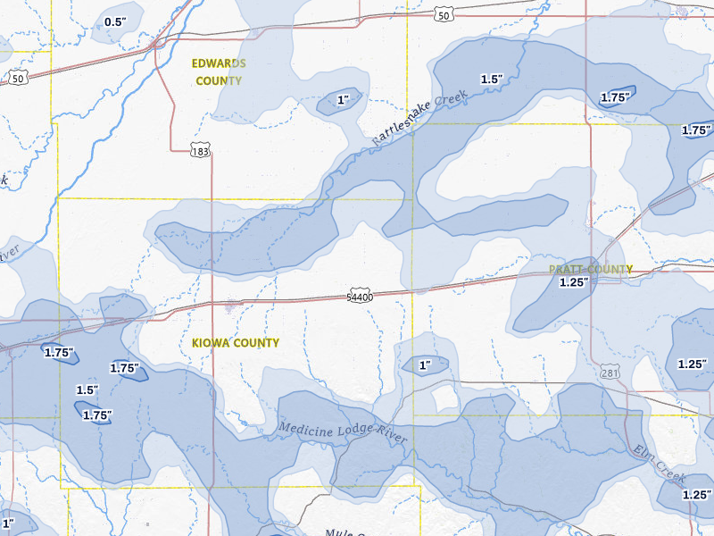 NEXRAD radar-signature map of the hail over Haviland, KS