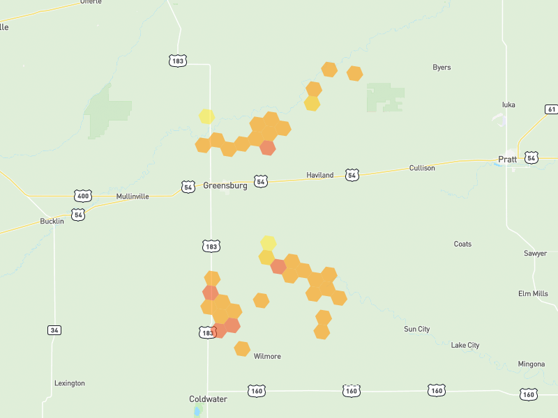 Hail map of Haviland, KS on Jun 2, 2026, hail up to 1.5"