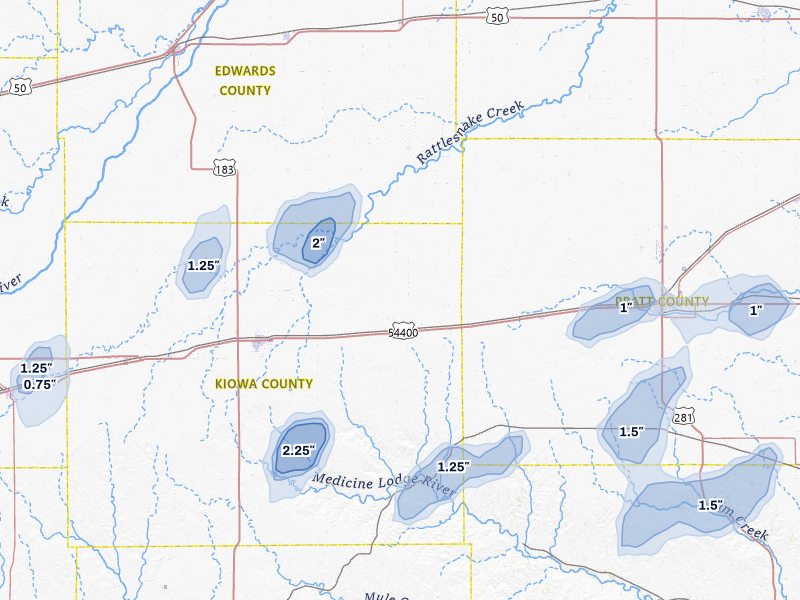 NEXRAD radar-signature map of the hail storm over Haviland, KS on Jun 26, 2026