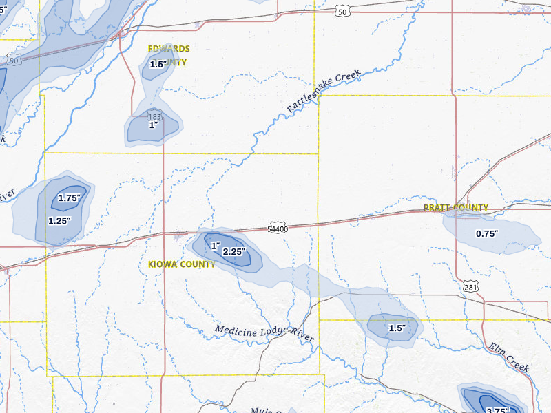 NEXRAD radar-signature map of the hail storm over Haviland, KS on Jul 9, 2026