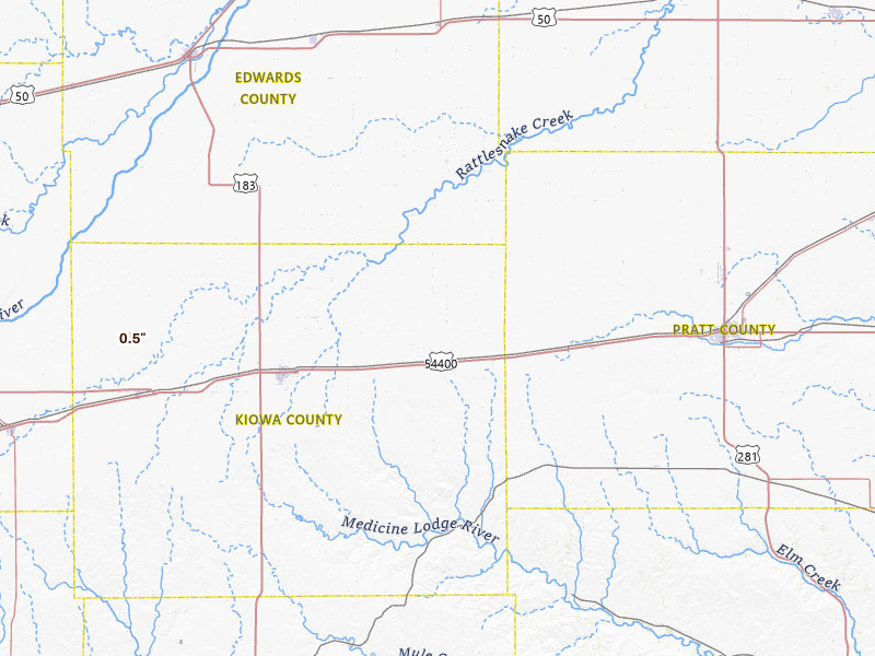 Radar-estimated hail-size map of the storm over Haviland, KS on Jul 30, 2026