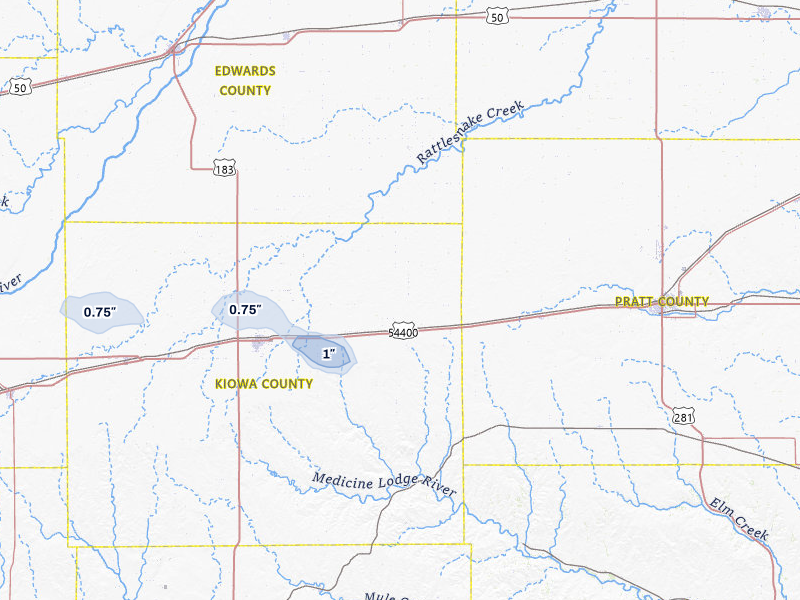 NEXRAD radar-signature map of the hail storm over Haviland, KS on Jul 30, 2026
