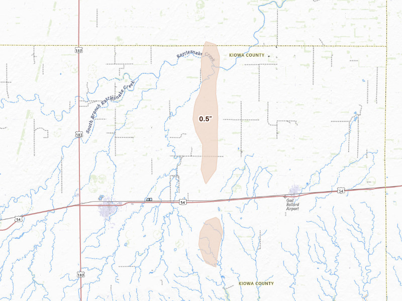 Radar-estimated hail-size map of the storm over Haviland, KS