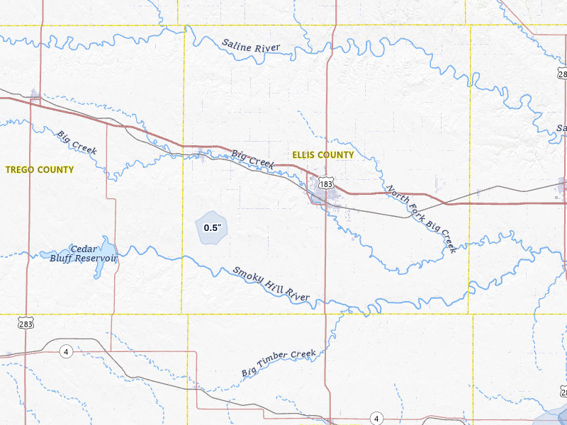NEXRAD radar-signature map of the hail storm over Hays, KS on Apr 9, 2026
