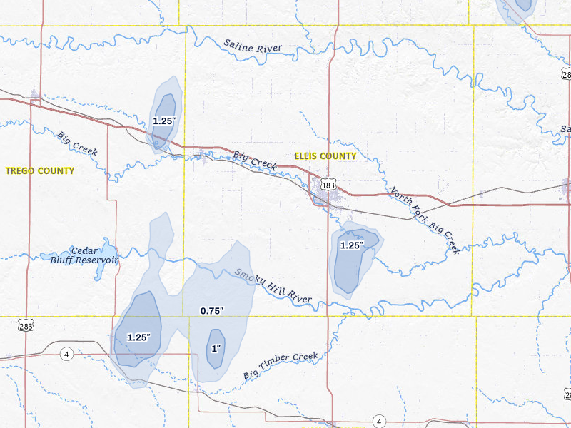 NEXRAD radar-signature map of the hail storm over Hays, KS on Jun 3, 2026