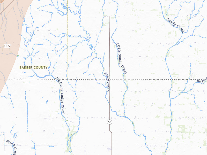 Radar-estimated hail-size map of the storm over Hazelton, KS on Mar 5, 2026
