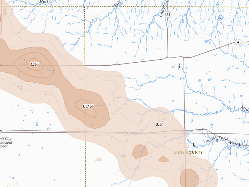 Radar-estimated hail-size map of the storm over Healy, KS