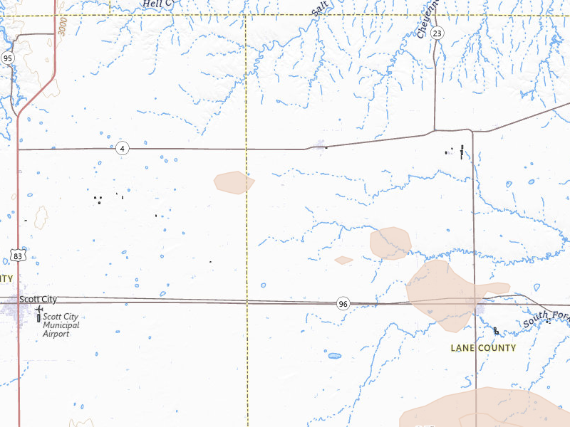 Radar-estimated hail-size map of the storm over Healy, KS on Aug 5, 2026