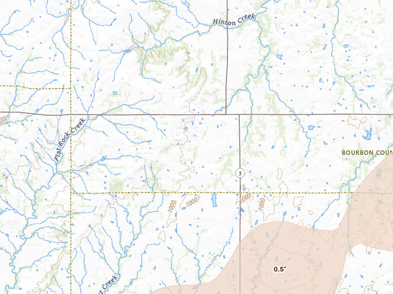 Radar-estimated hail-size map of the storm over Hepler, KS on Apr 17, 2026