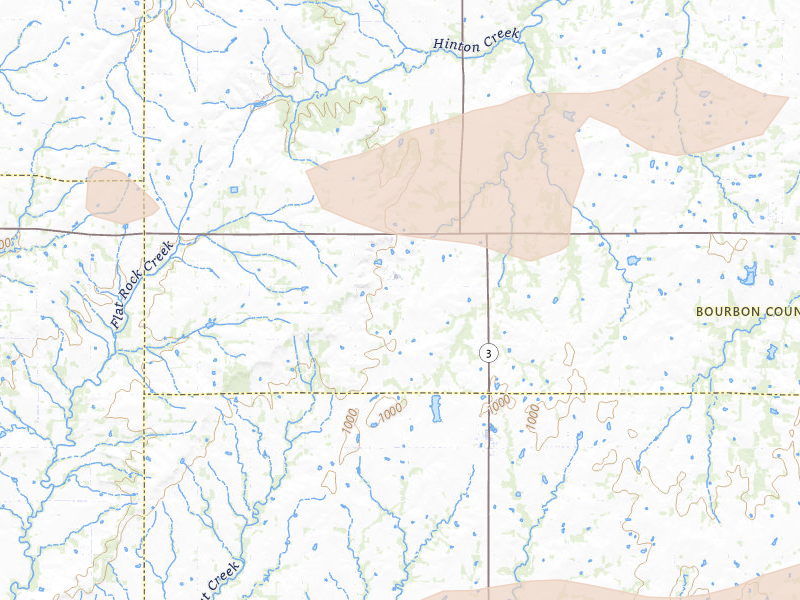 Radar-estimated hail-size map of the storm over Hepler, KS on Jul 10, 2026